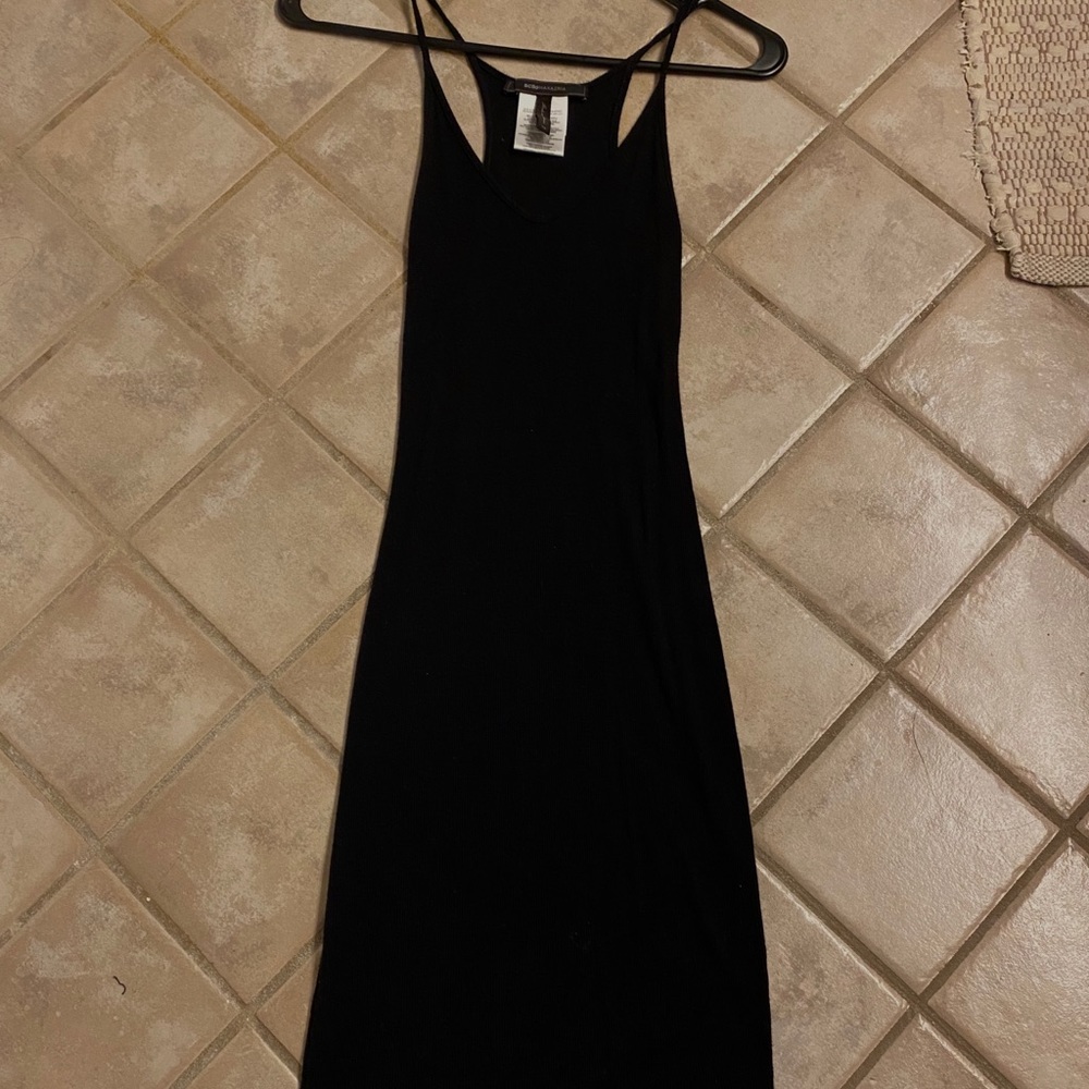 Long black ribbed dress